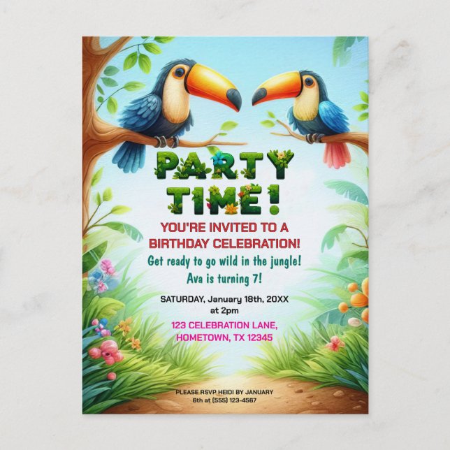 Convite de Aniversário de Tema Selva Tropical para (Frente)