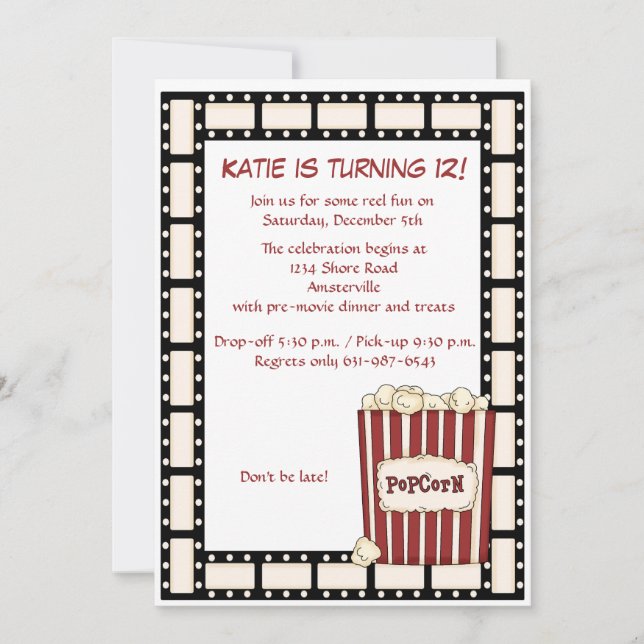 Convite de aniversário de Tempo de Reel (Frente)