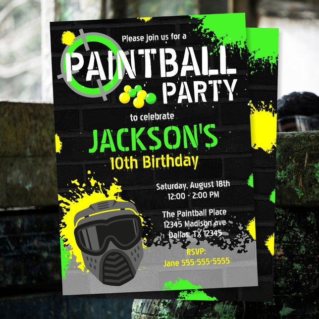 Convite de Aniversário de Tinta de Paintball Manch (Criador carregado)