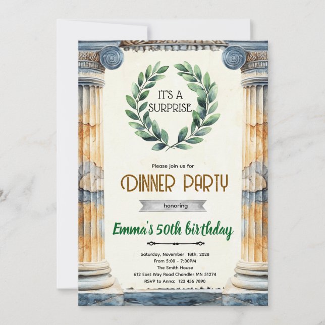 convite de aniversário de toga de mitologia grega (Frente)