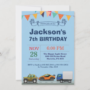 Convite de Aniversário de Transporte Carro Caminhã
