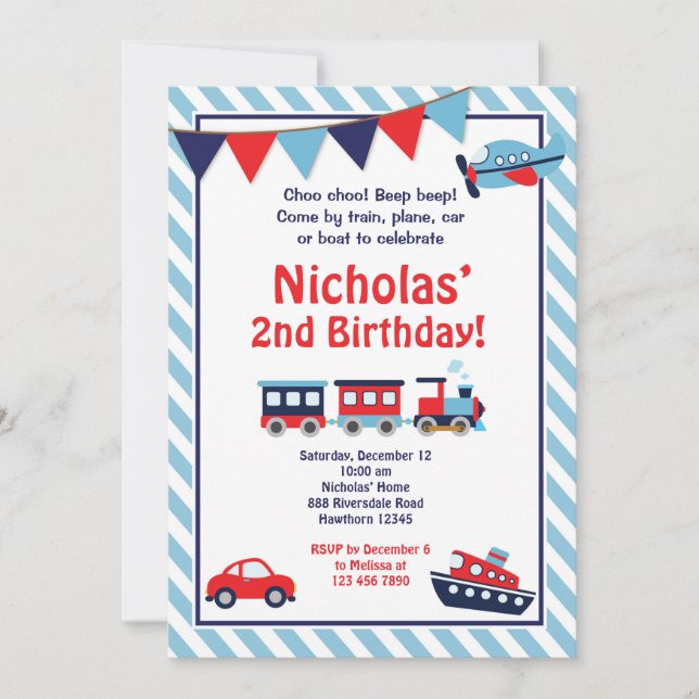 Convite de Aniversário de Transporte / Convite de  (Frente)