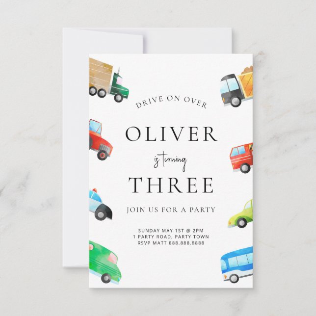 Convite de aniversário De Transporte Para Crianças (Frente)