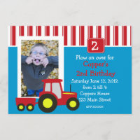 Convite de aniversário de Trator Vermelho