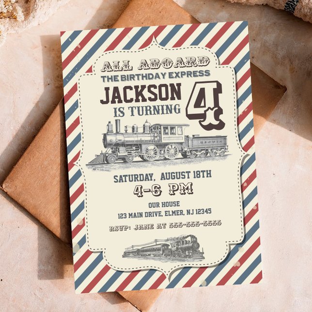Convite de Aniversário de Trem Convites Vintage (Criador carregado)