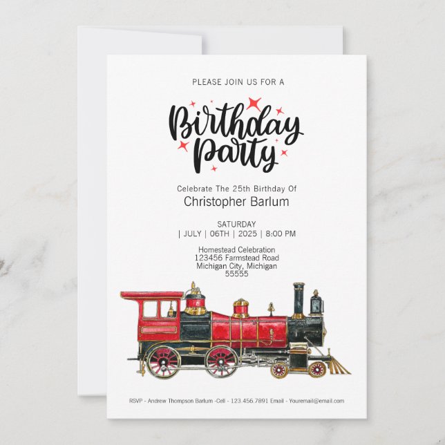 Convite de Aniversário de Trem Vintage Estético (Frente)
