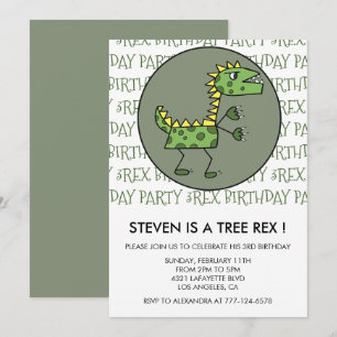 Convite de aniversário de três anos do rex dinossa