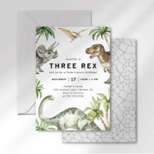 Convite de Aniversário de Três Dinossauros Rex
