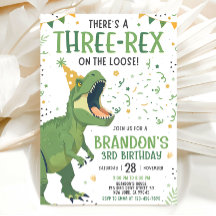 Convite de Aniversário de Três Rex 3º Dinossauro