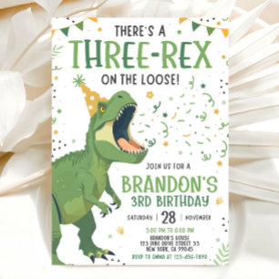 Convite de Aniversário de Três Rex 3º Dinossauro