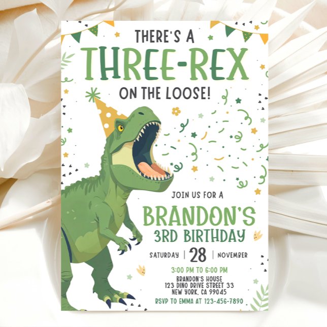 Convite de Aniversário de Três Rex 3º Dinossauro (Criador carregado)