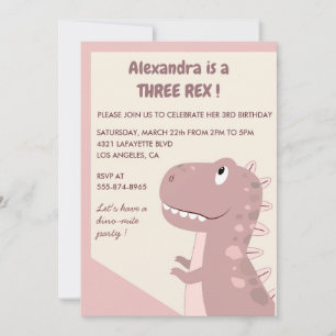 Convite de aniversário de três rex 3 rex Menina F