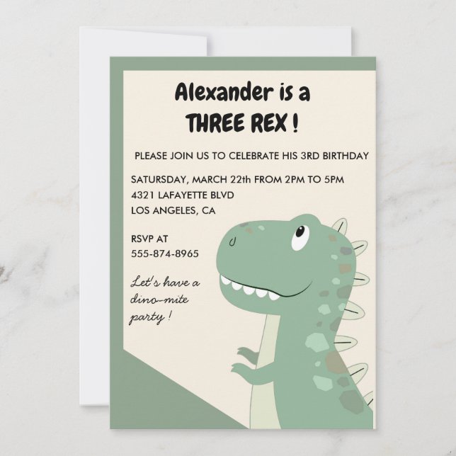 Convite de aniversário de três rex 3 rex Menino fo (Frente)
