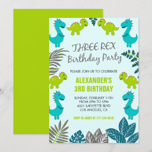 Convite de aniversário de três rex dinossauro 3º L