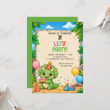 Convite de Aniversário de Triceratops Fofo