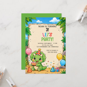 Convite de Aniversário de Triceratops Fofo