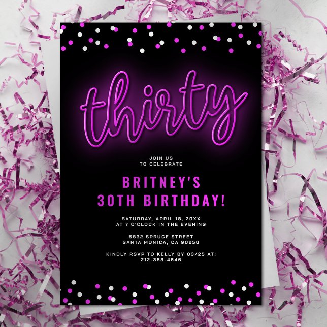 Convite de Aniversário de Trinta Neon (Criador carregado)