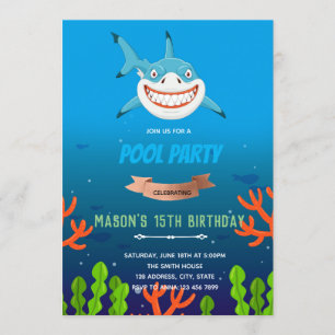 Convite de aniversário de tubarão fofo