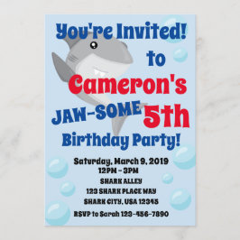 Convite de aniversário de tubarão para gaiolas