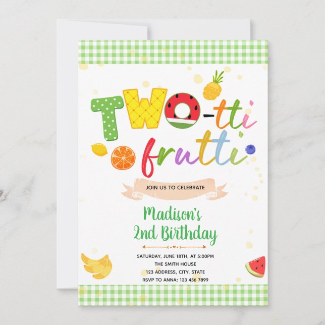 Convite de Aniversário de TWOtti Frutti (Frente)