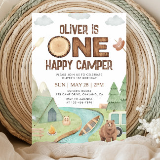 Convite de Aniversário de Um Acampador Feliz