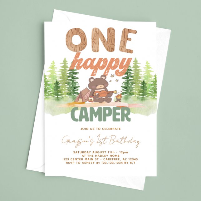 Convite de Aniversário de Um Acampador Feliz (Criador carregado)