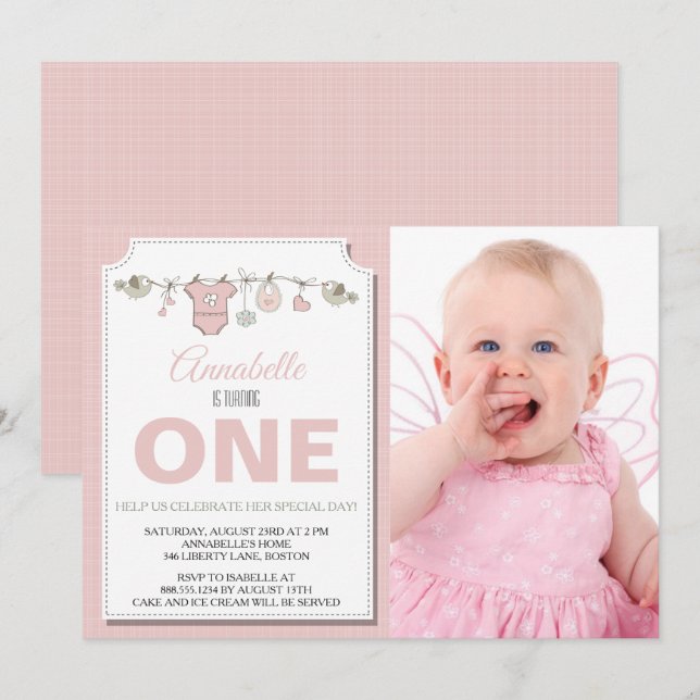 Convite de Aniversário de Um Ano (Frente/Verso)