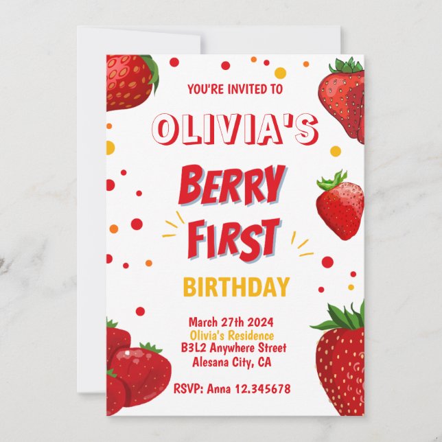 Convite de Aniversário de Um Ano Berry Festa de Mo (Frente)