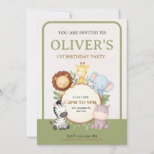 Convite de Aniversário de Um Ano com Animais da Sa