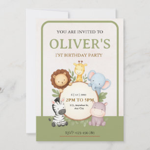 Convite de Aniversário de Um Ano com Animais Fofos