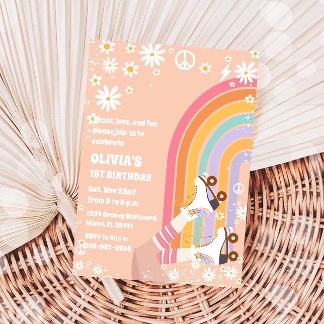 Convite de Aniversário de Um Ano com Arco-Íris Ret (Criador carregado)