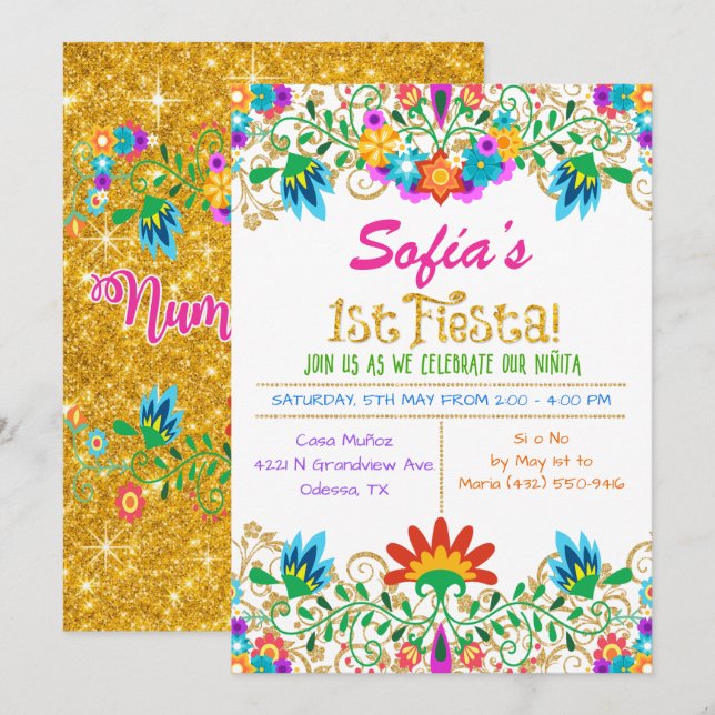 Convite de Aniversário de Um Ano com Tema de Festa (Frente/Verso)