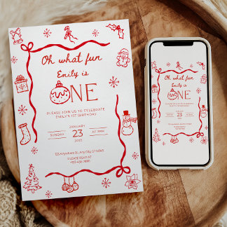 Convite de Aniversário de Um Ano Coquette de Natal