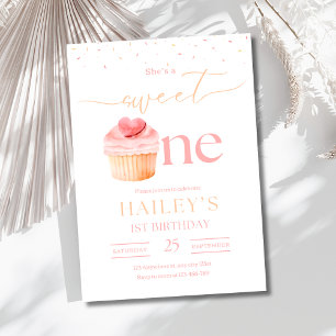 Convite de Aniversário de Um Ano Cupcake Doce