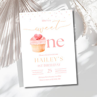 Convite de Aniversário de Um Ano Cupcake Doce