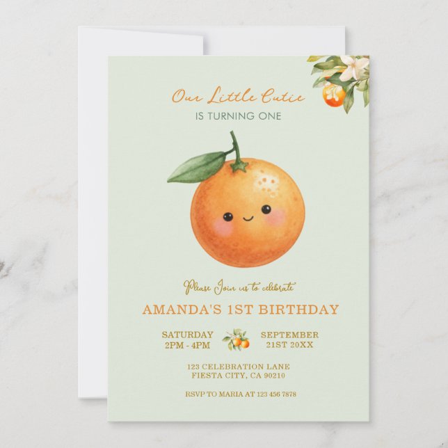 Convite de Aniversário de Um Ano da Nossa Pequena  (Frente)