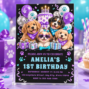 Convite de Aniversário de Um Ano de Quatro Cachorr