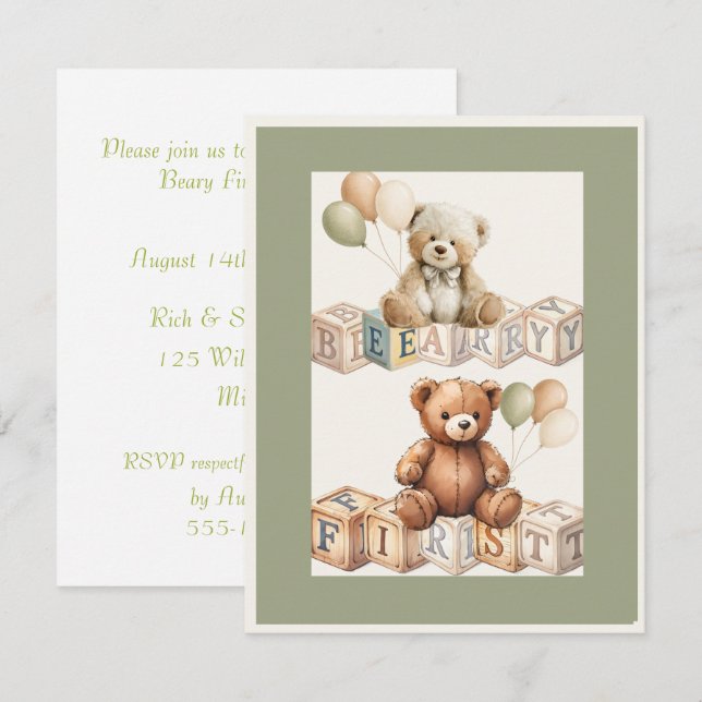 Convite de Aniversário de Um Ano do Beary para DOW (Frente/Verso)