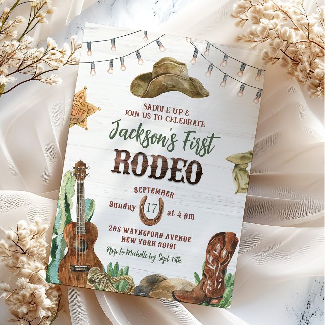 Convite de Aniversário de Um Ano do Cowboy de Rode (Criador carregado)