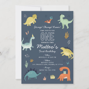 Convite de Aniversário de Um Ano do Dinossauro Fof