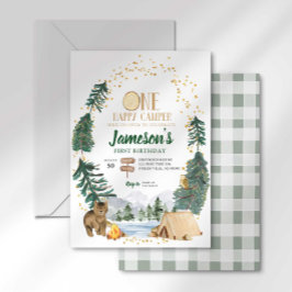 Convite de Aniversário de Um Ano do Feliz Acampant