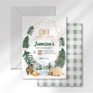 Convite de Aniversário de Um Ano do Feliz Acampant