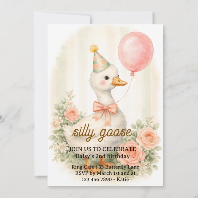 Convite de Aniversário de Um Ano do Silly Goose |  (Frente)