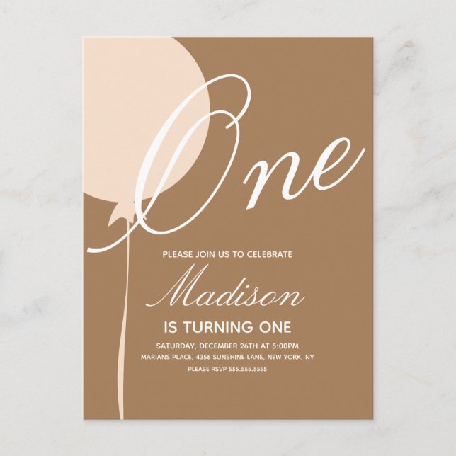 Convite de Aniversário de Um Ano Festa do Balão Bo (Frente)