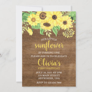 Convite de Aniversário de Um Ano Flor de Girassol
