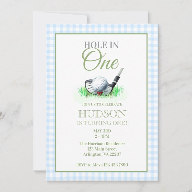 Convite de Aniversário de Um Ano 'Hole in One' - T (Frente)