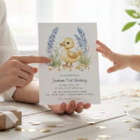 Convite de Aniversário de Um Ano Jardim de Patinho