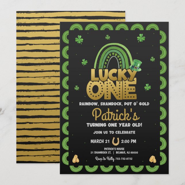 Convite de Aniversário de Um Ano Lucky One Dia de  (Frente/Verso)
