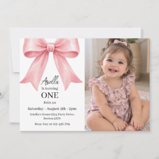 Convite de Aniversário de Um Ano Menina Foto Arco