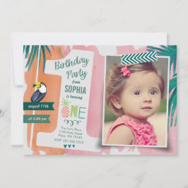 Convite de Aniversário de Um Ano Menina Tropic Jun